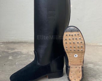 Handmade Black Leather Tall Riding Boots for Men – Vintage Officer Jackboot Style – Equestrian Knee High Boots