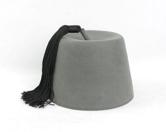 Gray Wool Officer Hat with Black Tassel | Historical Military Fez Cap | Reenactment Costume Headwear