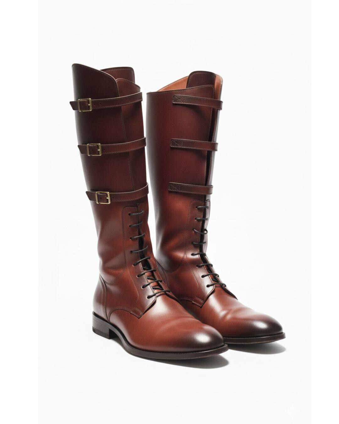 Brown Leather Horse Riding Boots Tall Knee High Equestrian Boot Lace up ...
