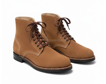 Handmade US Service Shoes: Roughout Leather Combat Boots, Military Lace up Boots