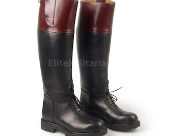 Handmade Leather Colonial Boots: Black Riding Boots for Men, Knee High Military Officer Boots