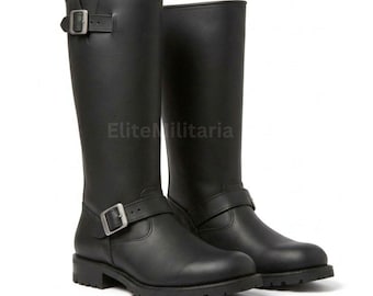 Handmade Leather Engineer Boots: Men's Riding Motorcycle Boots, Black Tall Biker Boot