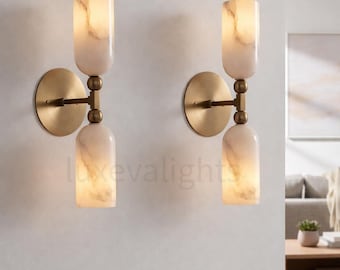 Handgefertigte Messing Wandleuchte Doppel Zylinder Wandleuchte Mid Century Modern Marmor Alabaster Lampe Handgefertigte Leuchte Art Deco Lampe