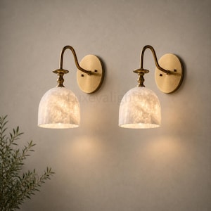 Modern Alabaster Wall Sconce Pair, Antique Brass Bathroom Vanity Light Fixture, Mid Century Brass Wall Light, Handmade Luxury Wall Lamp