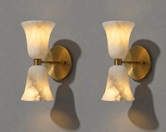 Mid Century Modern Alabaster Wall Sconce Brass Double Light Fixture, Modern Luxury Minimalist Wall Lamp, Bedroom Hallway Lighting Fixture