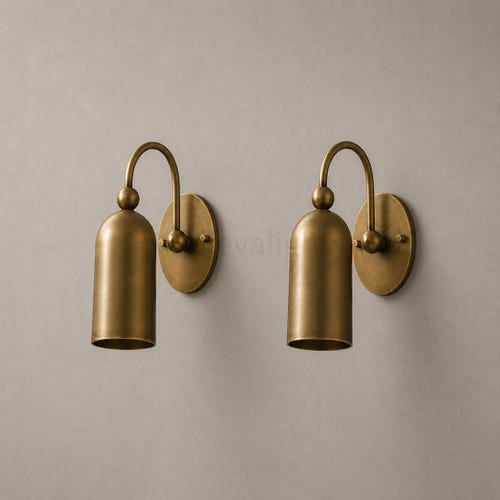 Par vägglampetter i mässing i 50-talets moderna stil, vägglampa i antik mässing, cylinderformad vägglampa i vintagestil, modern badrumsbelysning för sovrum