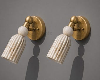 Mid Century Modern Adjustable Alabaster Wall Sconce Brass Wall Light Fluted Marble Shade Luxury Bedroom Vanity Lighting For Living Room