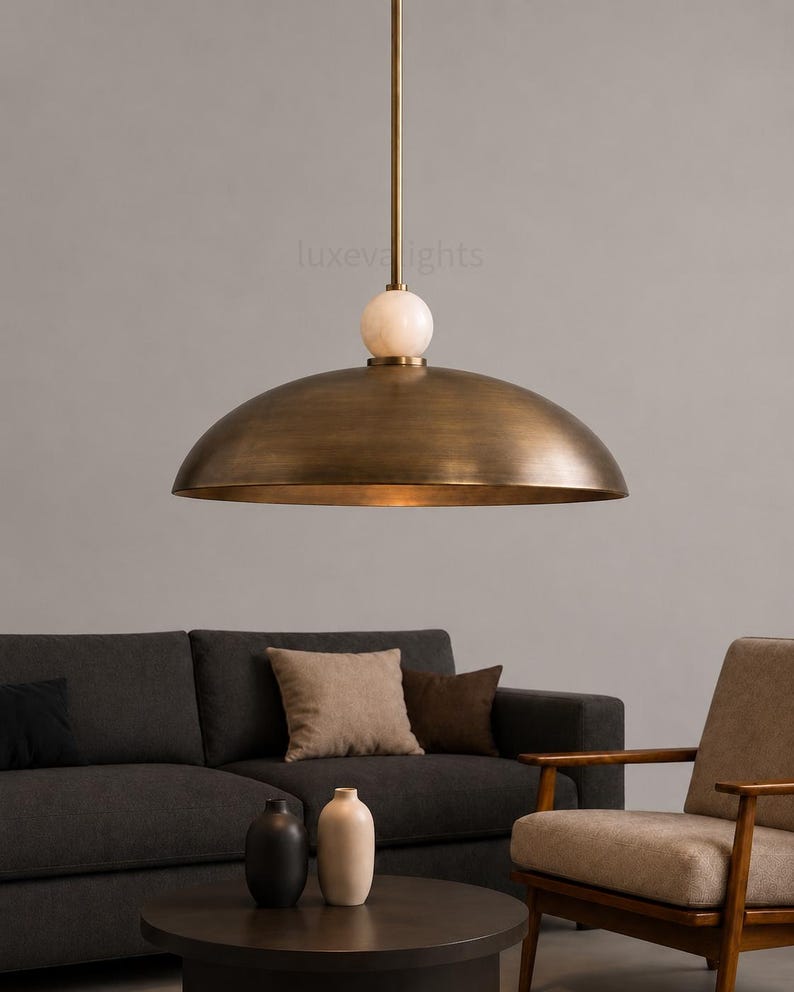 Mid Century Modern Dome Pendant Light, Italian Modern Hanging Lamp, Luxury Chrome Pendant Lighting, Alabaster Ball Ceiling Light, Minimalist Kitchen Island Fixture
1950s Mid Century Modern Dome Pendant Light, Italian Modern Hanging Lamp, Luxury Chrome Ceiling Light, Minimalist Kitchen Island Fixture
Mid century modern chrome dome pendant light with alabaster ball detail, luxury Italian modern hanging lamp for kitchen island or dining room
modern designer lighting for dining room kitchen spaces