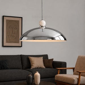 Mid Century Modern Dome Pendant Light, Italian Modern Hanging Lamp, Luxury Chrome Pendant Lighting, Alabaster Ball Ceiling Light, Minimalist Kitchen Island Fixture
1950s Mid Century Modern Dome Pendant Light, Italian Modern Hanging Lamp, Luxury Chrome Ceiling Light, Minimalist Kitchen Island Fixture
Mid century modern chrome dome pendant light with alabaster ball detail, luxury Italian modern hanging lamp for kitchen island or dining room
modern designer lighting for dining room kitchen spaces