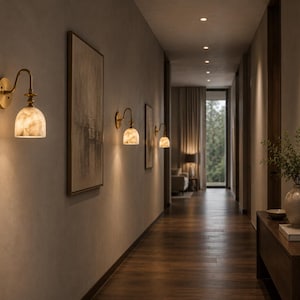 Modern alabaster wall sconce pair in antique brass, luxury bathroom vanity wall light fixture with natural stone shades
Handmade alabaster wall sconces with antique brass finish, mid century modern bathroom vanity lighting pair
Luxury brass wall sconce pair featuring natural alabaster shades for modern bathroom vanity lighting
Mid century modern alabaster wall light pair in antique brass, handcrafted bathroom vanity sconces
Pair of antique brass alabaster wall sconces with warm lighting