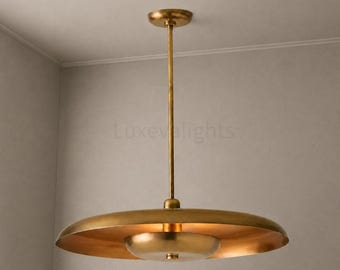 1950's Mid Century Modern Brass Pendant Light, Italian Stilnovo UFO Chandelier, Handmade Saucer Ceiling Light Vintage Brass Lighting Fixture