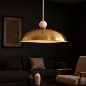 Mid Century Modern Chrome Dome Pendant Light, Italian Modern Hanging Lamp, Luxury Kitchen Island Lighting, Alabaster Ball Ceiling Fixture
Luxury chrome dome pendant lighting fixture in 1950s mid century modern style with natural alabaster accent and minimalist design
Italian modern chrome hanging lamp with large metallic dome shade, minimalist kitchen island pendant light for luxury interiors
Modern chrome ceiling pendant light with alabaster sphere detail, contemporary dome hanging fixture