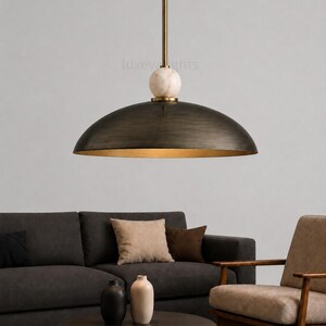 Mid Century Modern Dome Pendant Light, Italian Modern Hanging Lamp, Luxury Chrome Pendant Lighting, Alabaster Ball Ceiling Light, Minimalist Kitchen Island Fixture
1950s Mid Century Modern Dome Pendant Light, Italian Modern Hanging Lamp, Luxury Chrome Ceiling Light, Minimalist Kitchen Island Fixture
Mid century modern chrome dome pendant light with alabaster ball detail, luxury Italian modern hanging lamp for kitchen island or dining room
modern designer lighting for dining room kitchen spaces
