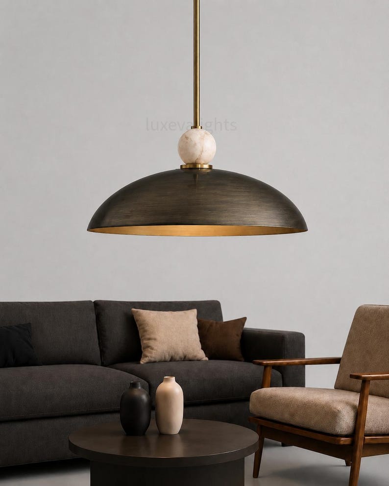 Mid Century Modern Dome Pendant Light, Italian Modern Hanging Lamp, Luxury Chrome Pendant Lighting, Alabaster Ball Ceiling Light, Minimalist Kitchen Island Fixture
1950s Mid Century Modern Dome Pendant Light, Italian Modern Hanging Lamp, Luxury Chrome Ceiling Light, Minimalist Kitchen Island Fixture
Mid century modern chrome dome pendant light with alabaster ball detail, luxury Italian modern hanging lamp for kitchen island or dining room
modern designer lighting for dining room kitchen spaces