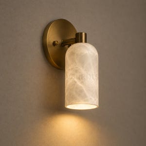 Pair of modern natural alabaster wall sconces in solid antique brass, luxury mid century wall lights for bathroom vanity, bedroom bedside, hallway and living room
Mid century modern solid brass wall sconces with glowing natural alabaster shades for elegant home lighting
Contemporary antique brass wall sconces with natural alabaster cylinder shades, luxury interior wall lighting
Modern alabaster wall sconce pair in solid brass, luxury mid century wall lighting for bedroom and bathroom vanity