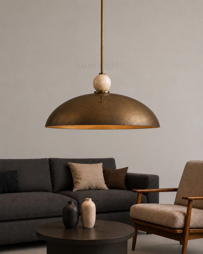 Mid Century Modern Chrome Dome Pendant Light, Italian Modern Hanging Lamp, Luxury Kitchen Island Lighting, Alabaster Ball Ceiling Fixture
Luxury chrome dome pendant lighting fixture in 1950s mid century modern style with natural alabaster accent and minimalist design
Italian modern chrome hanging lamp with large metallic dome shade, minimalist kitchen island pendant light for luxury interiors
Modern chrome ceiling pendant light with alabaster sphere detail, contemporary dome hanging fixture