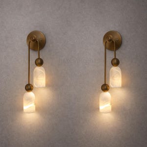Brass Double Wall Sconce with Alabaster Shade Light Fixture, Mid Century Modern Stilnovo Style, Luxury Bedroom Wall Lighting For Living Room
