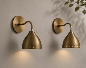 Zwei Wandleuchten aus Messing im Mid-Century-Modern-Stil, antike Messing-Wandleuchte, handgefertigte Badezimmerbeleuchtung, Vintage-Wandlampe aus Messing