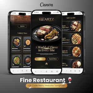 Fine Restaurant QR Code Menu Website Template for Canva Free Account | Luxury & Elegant Style
