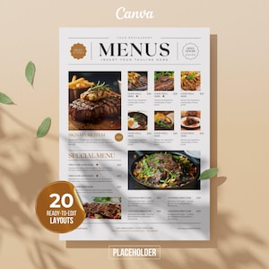 Modèles de menus de restaurant élégants imprimables pour un compte gratuit | 20 aménagements entièrement personnalisables Design gastronomique