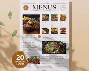 Elegant Restaurant Menu Flyer Templates for Canva Free Account | 20 Layouts Fully Customizable Fine Dining Design