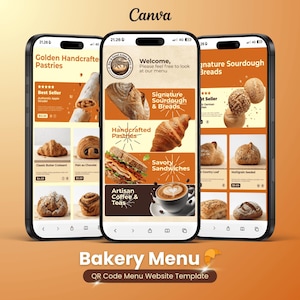 Bakery QR Code Menu Website Template for Canva Free Account | Sourdough, Pastry, Sandwich