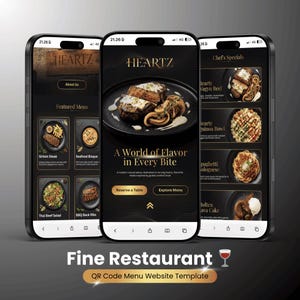 Modello di sito web per menu con codice QR per ristoranti di lusso, compatibile con account Canva gratuiti / Stile elegante e raffinato