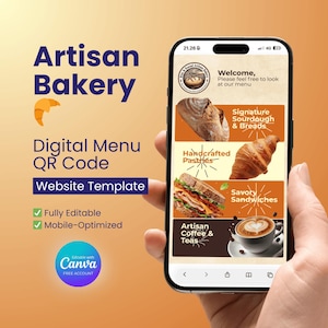 Artisan Bakery Digital Menu QR Code Website Template for Canva
