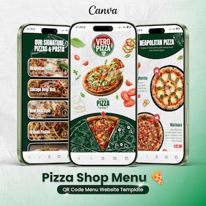 Pizza Shop Digital Menu Website Template for Canva Free Account | Editable QR Code Menu