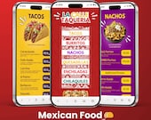 Mexican Food QR Code Menu Website Template for Canva Free Account | Taco, Burrito, Nacho