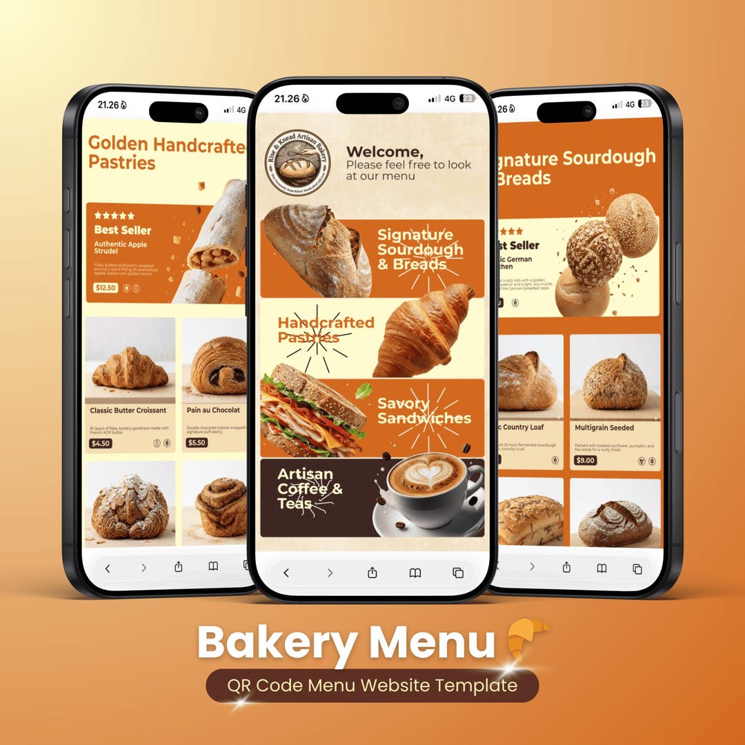 Bakery QR Code Menu Website Template for Canva Free Account | Sourdough ...