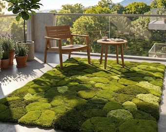 3D Moss Forest Floor Rug, Handmade Large Green Meadow Area Rug for Nature Lovers, Soft Biophilic Texture Home Decor