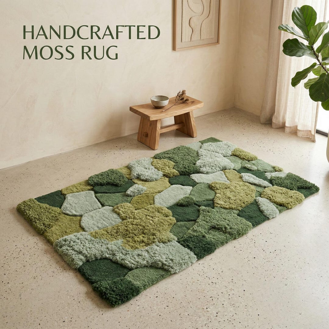 Hand Tufted 3D Moss Rug, Forest Green Abstract Area Rug for Modern ...
