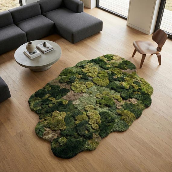 Hand-Tufted Forest Moss Rug - 3D Nature Inspired Aesthetic Living Room Area Carpet