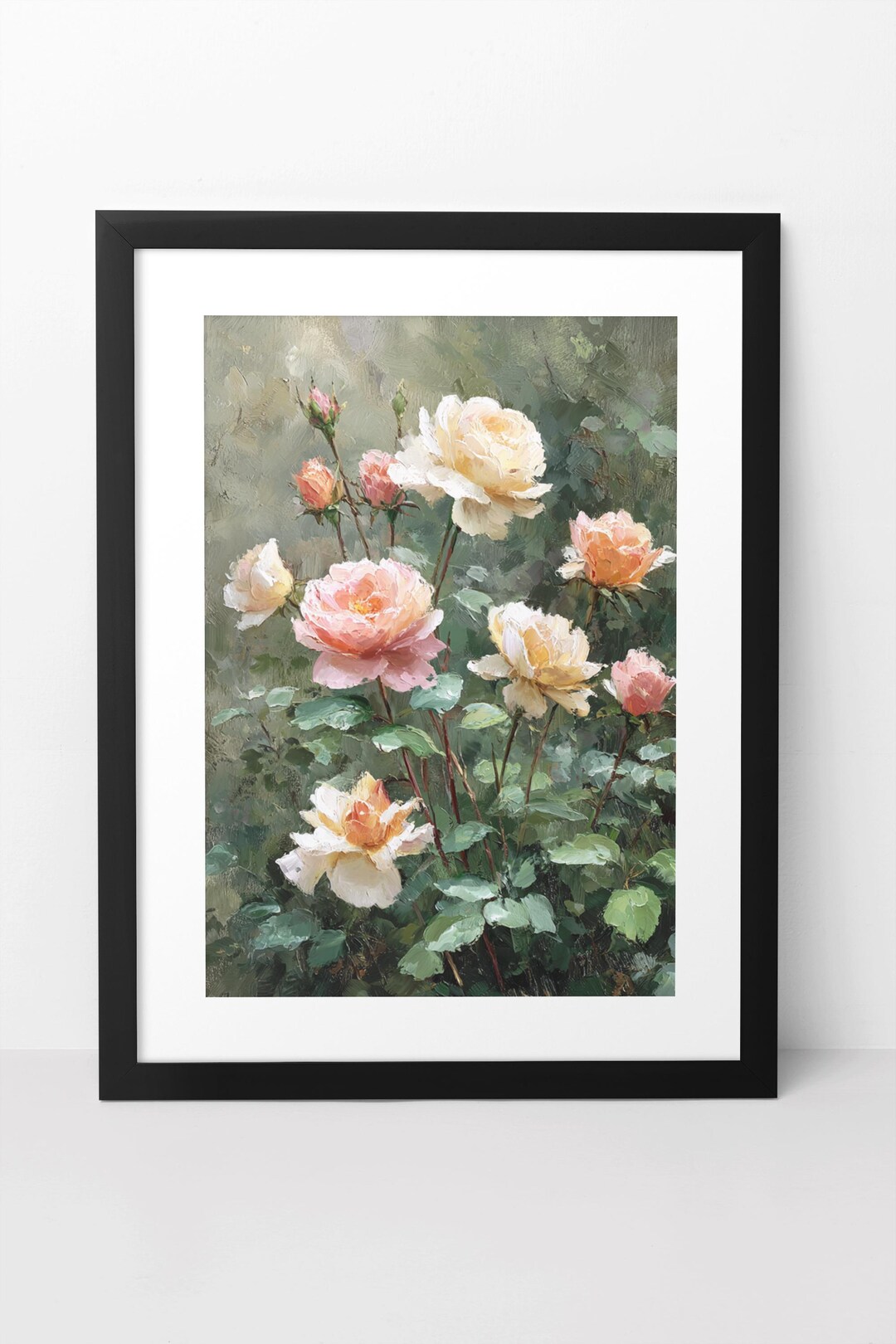 Vintage Floral Oil Painting, Blush Pink Roses Wall Art, Elegant French ...