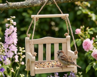 Silla comedero para pájaros colgante de madera para jardín exterior, bandeja para comida de pájaros, decoración