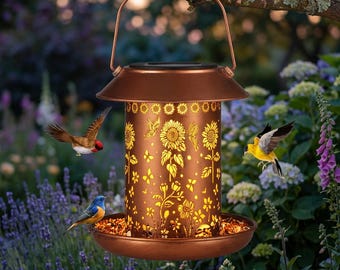Solar Sunflower Bird Feeder Lantern Outdoor Hanging Garden Decor