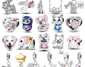 Ciondoli a forma di animali in argento sterling 925, ciondoli a forma di cane, gatto, gufo, elefante, simpatici ciondoli pendenti per animali domestici, ciondoli per braccialetti, regalo per lei
