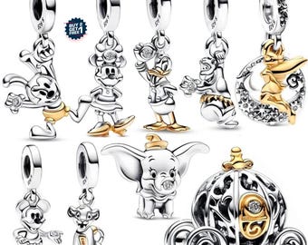 925 Sterling Silver Character Charms, Cute Mouse Dumbo Charms Couple Pendant Beads, Bracelet Necklace DIY Jewelry Charm, Gift for Women