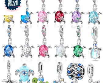 925 Sterling Silver Turtle Charm Beads – Colorful Crystal Sea Turtle Dangle Charms for Bracelet Necklace, Ocean Animal Jewelry Gift for Her