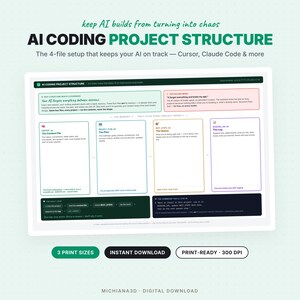 AI Coding Project Structure Cheat Sheet — Setup Template for Vibe Coders | Printable Developer Workflow Guide | Instant Download
