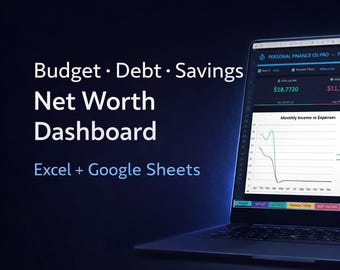 Calculadora de patrimonio neto en Excel / Hoja de cálculo para el seguimiento de la riqueza / Panel de control financiero / Herramienta de finanzas personales