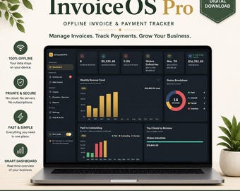 Paquete de seguimiento de facturas y CRM para clientes / Panel de control de facturas sin conexión + Informes + Plantillas de correo electrónico / Herramienta de negocios para autónomos