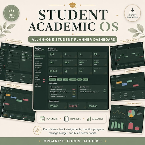 Digital Student Planner, Academic Planner App, GPA Tracker, Class Schedule, Study Planner, Budget Tracker, Digital Download