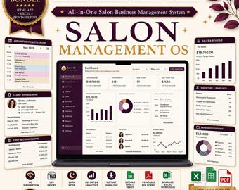 Salon Management Bundle | HTML App, Booking System, Excel Workbook, Printable PDF Forms | Hair Salon Business Template & Planner