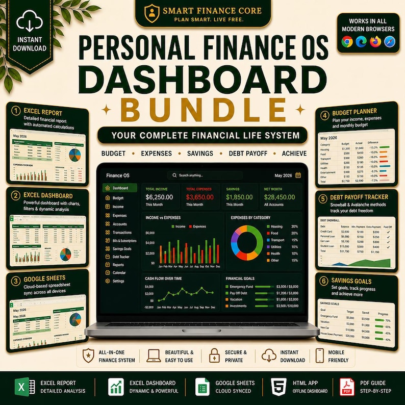 Ultimate Budget Planner Bundle | Personal Finance Dashboard, Expense Tracker, Saving Goal, Debt Payoff | Excel, Google Sheets, HTML App, PDF image 13