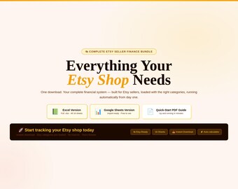 Seguimiento financiero del vendedor de Etsy: Hoja de cálculo de ingresos, gastos y ganancias (Excel, Hojas de cálculo de Google, descarga digital)