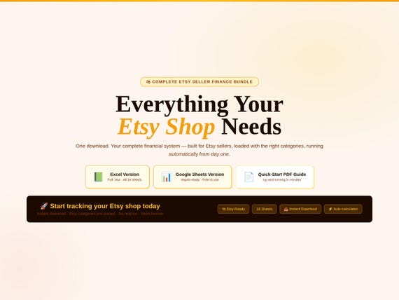 Etsy Seller Finance Tracker: Income, Expenses, Profit Spreadsheet (Excel, Google Sheets, Digital download)
