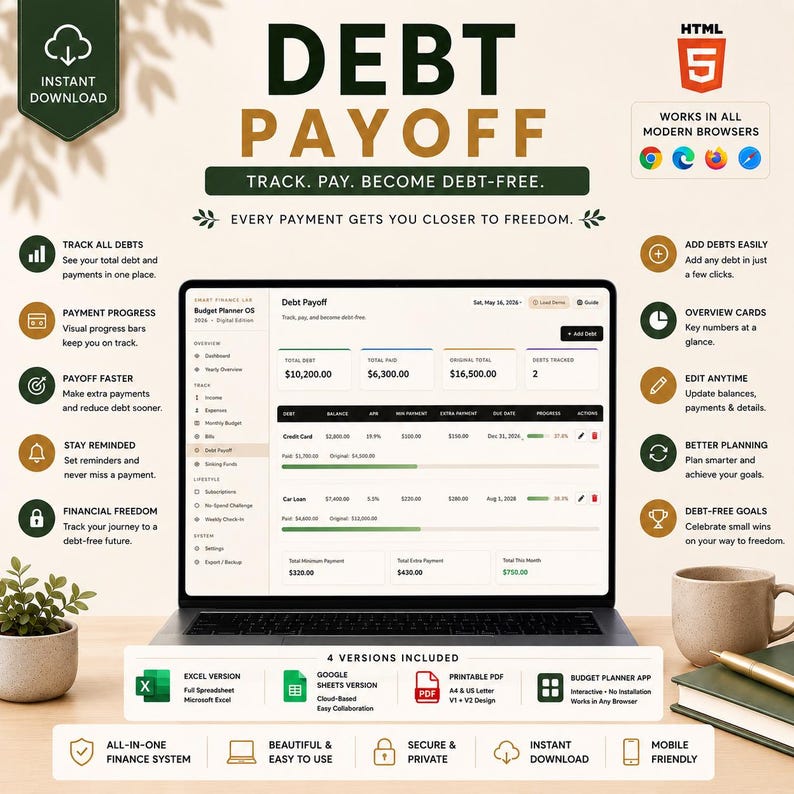 Ultimate Budget Planner Bundle | Personal Finance Dashboard, Expense Tracker, Saving Goal, Debt Payoff | Excel, Google Sheets, HTML App, PDF image 8