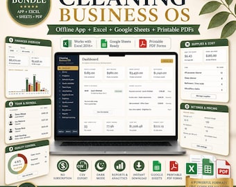 Cleaning Business OS Bundle | HTML App, Excel Export, Printable Forms | Client Tracker, Invoicing, Scheduling, Payroll | Instant Download